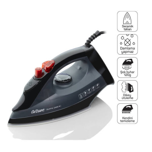 Arzum AR684 Olivya Hekur me Avull 2400W, Pllakë Qeramike, Avull Vertikal, Avull i Fuqishëm, Sistem Kundër Pikimit, E Zezë